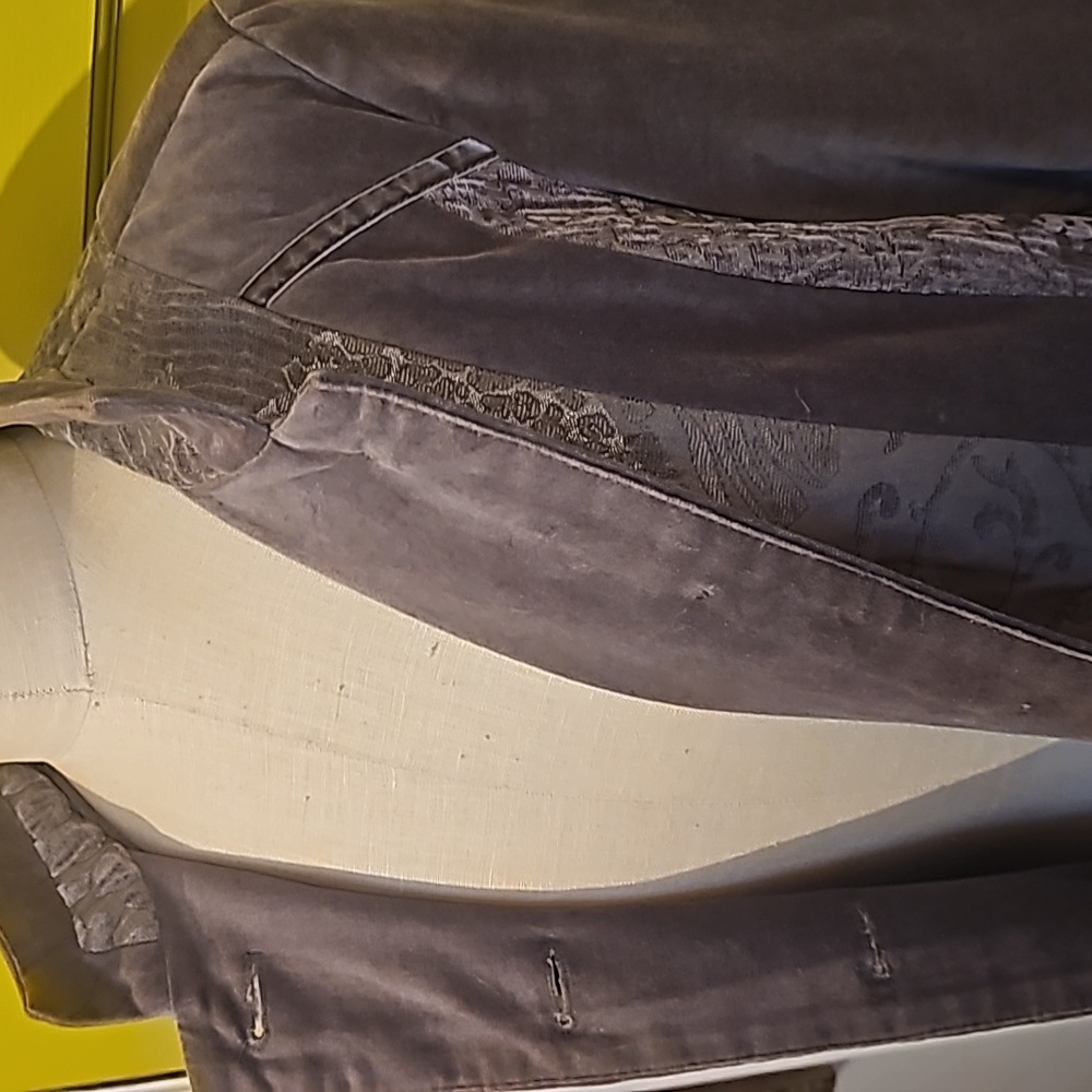 Chicos Long Patchwork Gray Velvet Lightweight Jac… - image 2